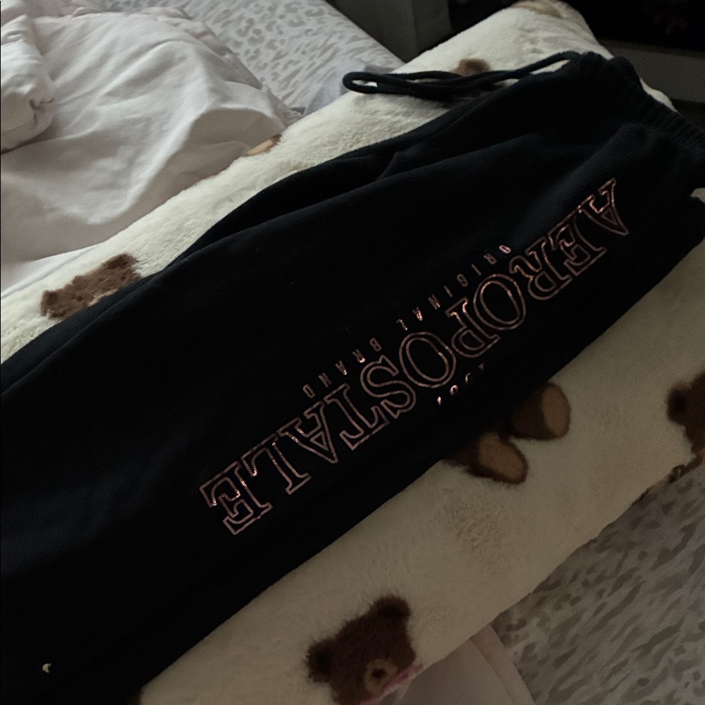 Aeropostale Kids Black Sweatpants with Pink Logo